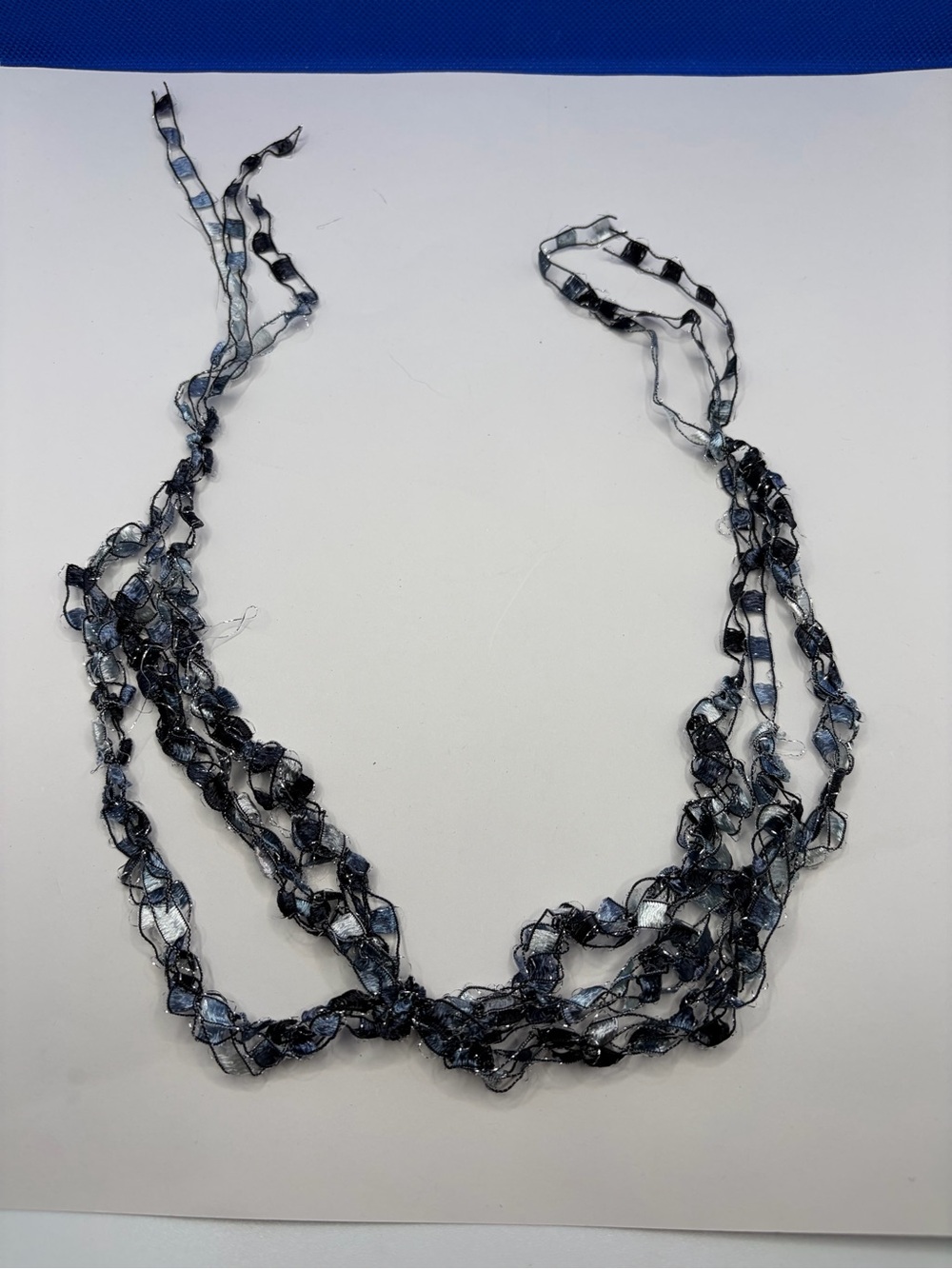 Handmade Ladder Ribbon Necklace Black Gray Silver Lightweight Statement